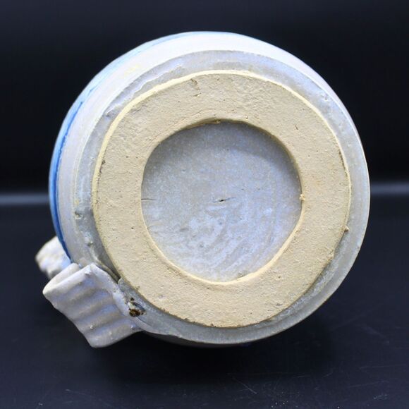 Vintage Studio Art Pottery Vase Handmade Stoneware Ribbon Handle Rustic Decor - Picture 6 of 7